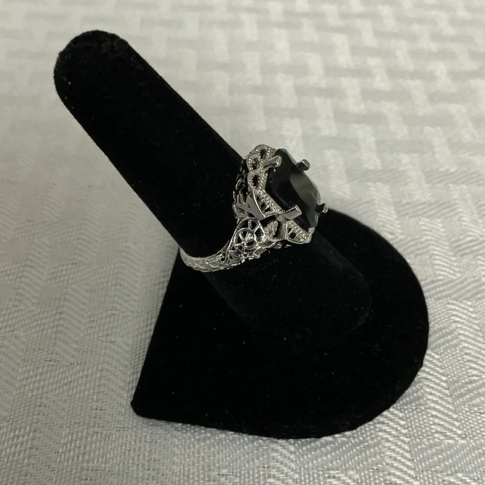 Rhinestone and Lab Created Sapphire Silver Tone Ring